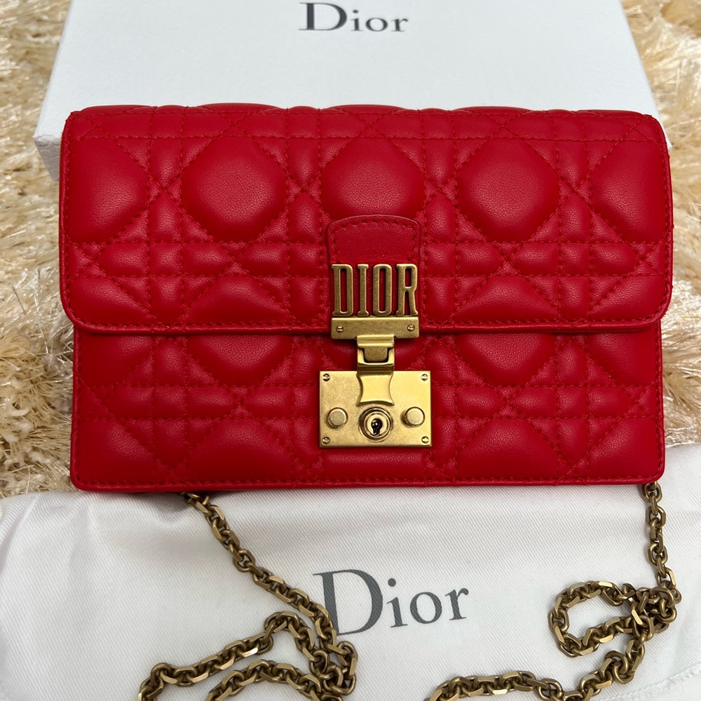 Christian Dior Dioraddict wallet on chain cannage quilted lambskin Authentic